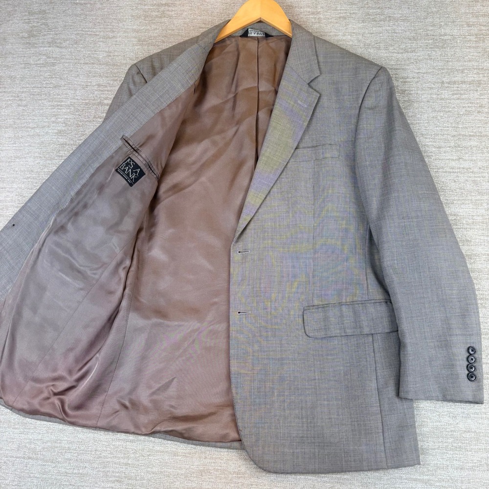 Jos. A. Bank Wool Suit Jacket Mens 44R Grey Micro Houndstooth Check Blazer Coat